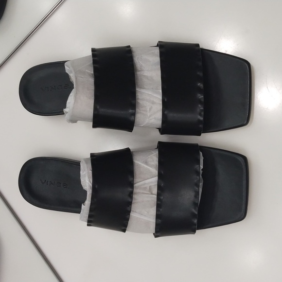 VINCE ZOFI MAFALDA BLACK LEATHER SLIDE SANDALS SIZE 9.5 MED - Picture 2 of 7